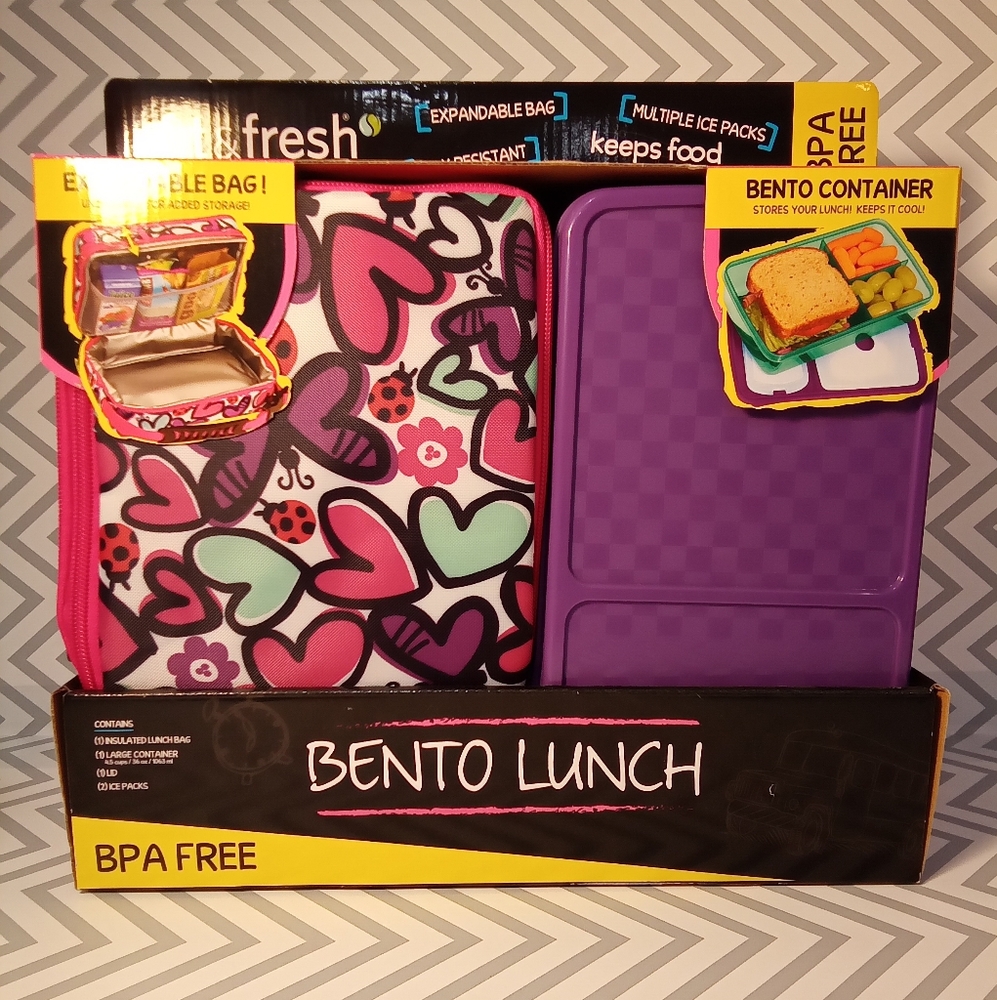NIB FIT&FRESH BENTO Style Insulated Lunch Bag 5pc set